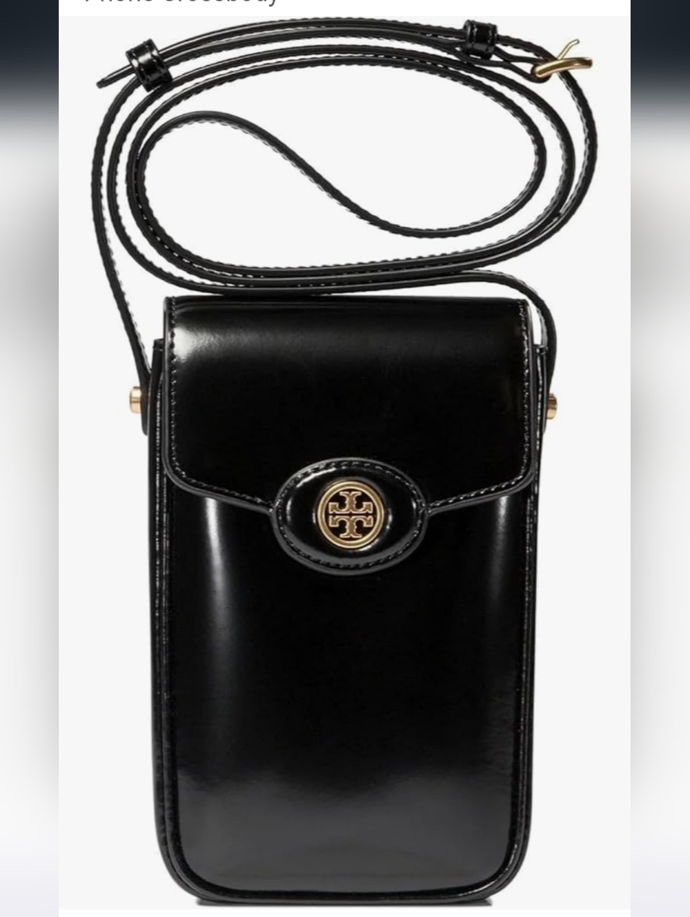 Tory Burch Black Leather Robbinson Crossbody Phone Pouch with Gold Logo